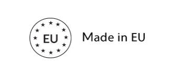 Logo with 'EU' letters and 'Made in EU' text on a white background