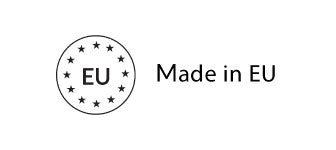 Logo with 'EU' letters and 'Made in EU' text on a white background