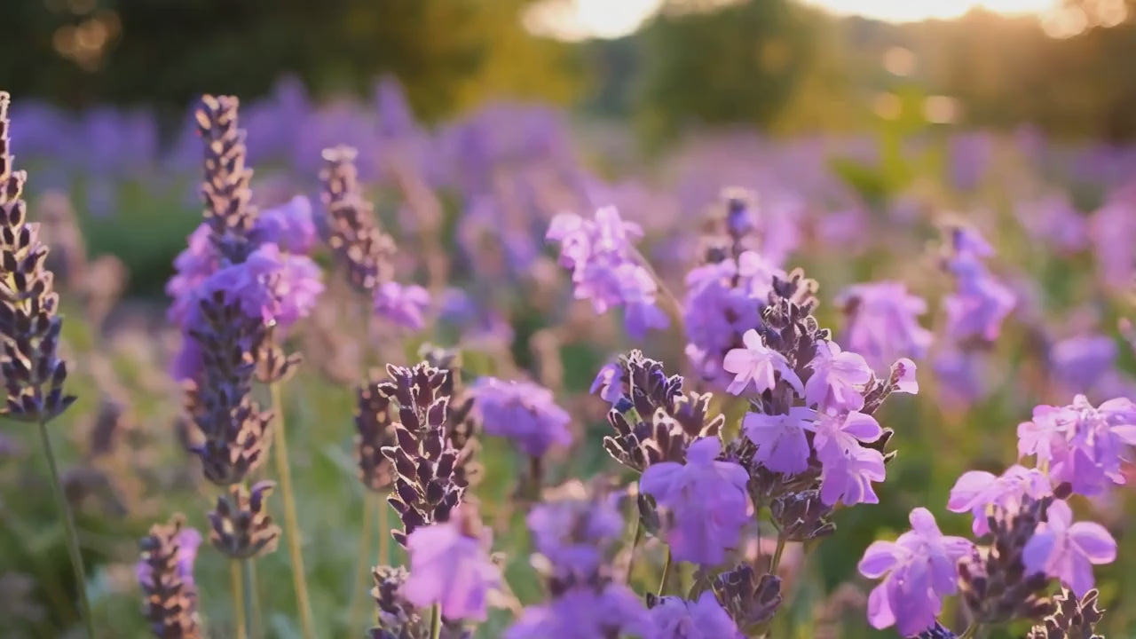Lavender field swaying gently in the wind, creating a calm and natural background